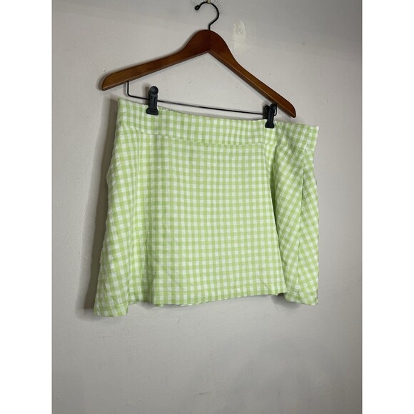 Shiny By Nature Women's 3XL Neon Green Plaid Mini Skirt - Picture 2 of 6